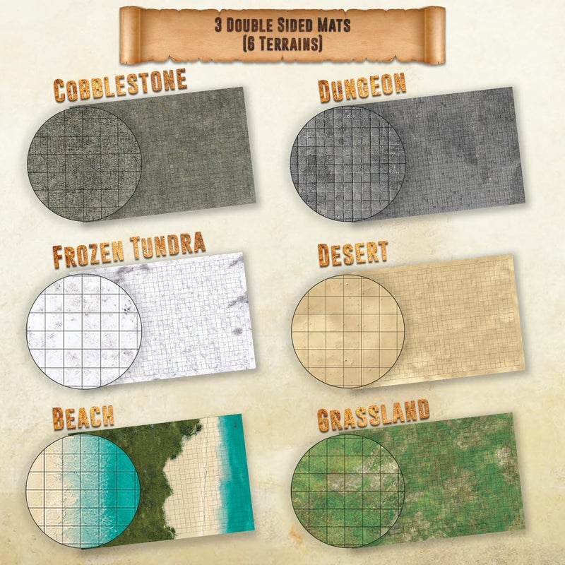 Melee Mats DND Map Starter Set for Dungeons and Dragons - 24â€ x 36" 3 Pack Double Sided, Wet & Dry Erase Battle Terrain Grid - Tabletop Board Gaming Kit with Accessories - Image 2